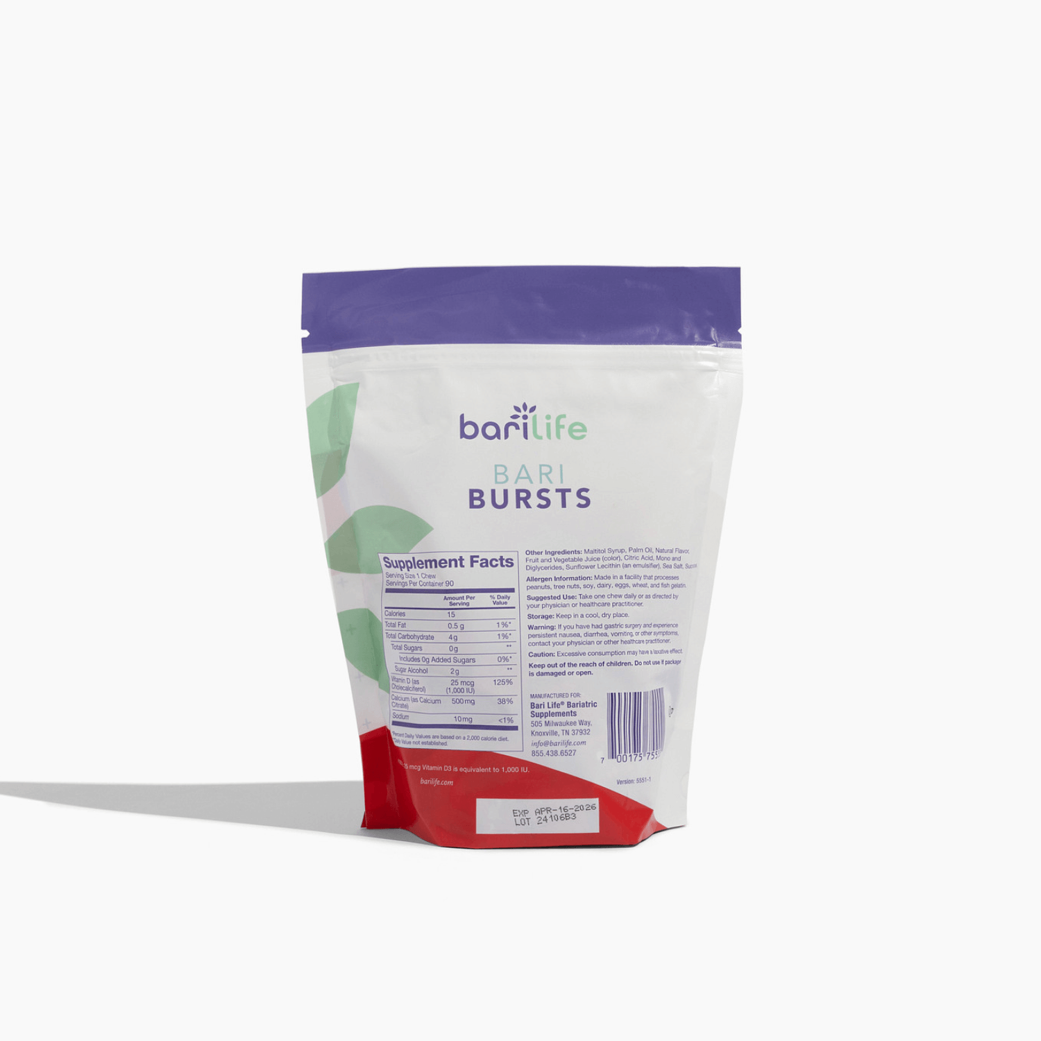 BariBurst Bariatric Calcium Chews package, designed for optimal absorption and delicious taste.
